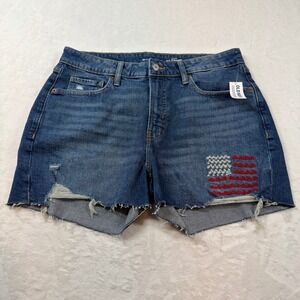 Old Navy OG Straight Denim Shorts Womens 12 Blue NEW Flag Embroidered 875253-00